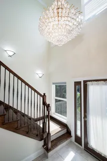 a view of a hallway with a porch