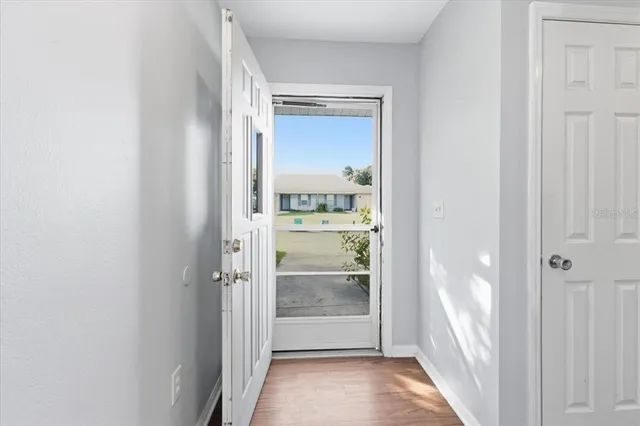 a view of a glass door with a glass door