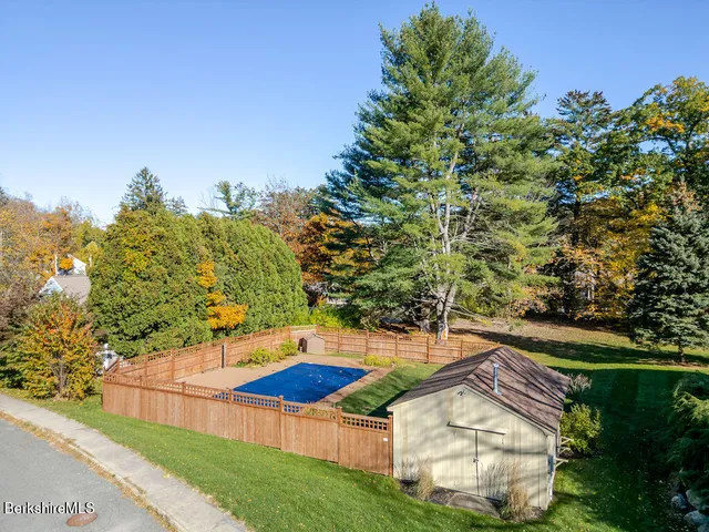 a view of a backyard with plants and a lake view