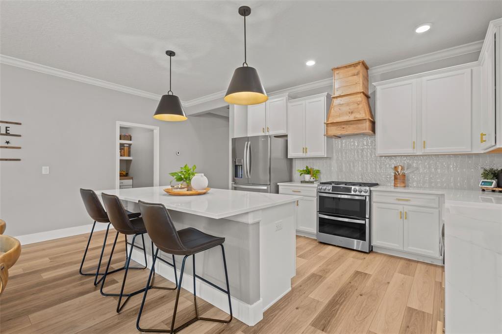 4465 Tubular Run Land O Lakes, FL 34638 - Photo 20 of 60 a kitchen with stainless steel appliances kitchen island granite countertop a stove a sink and a refrigerator