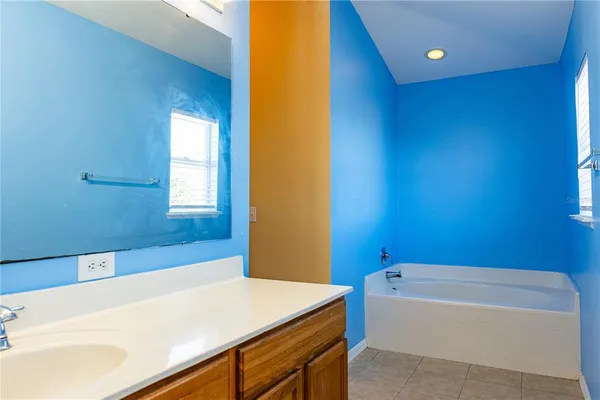 a bathroom with a bathtub