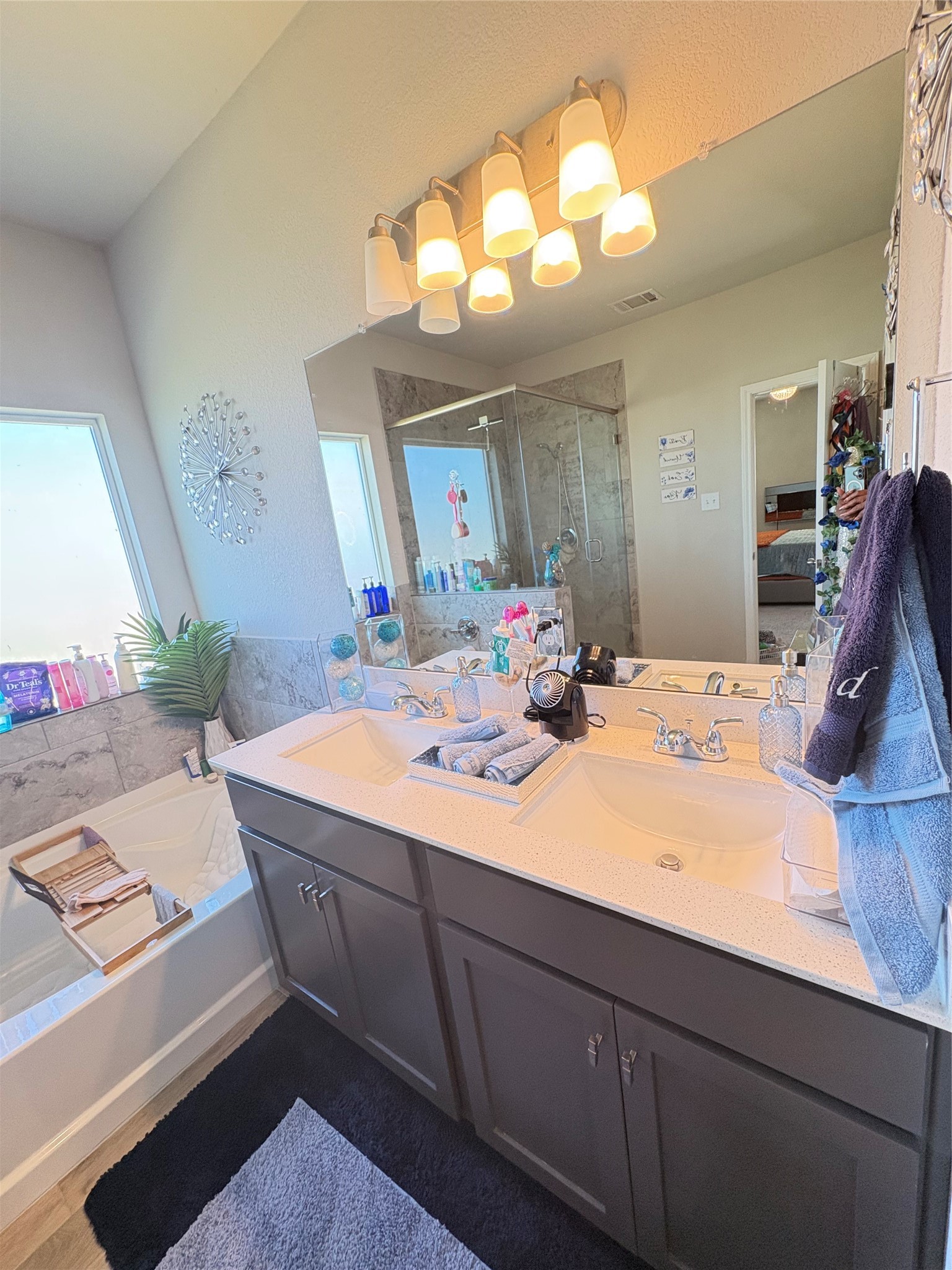 1239 Marvista Lane Rosharon, TX 77583 - Photo 20 of 50 a bathroom with a sink vanity and a mirror