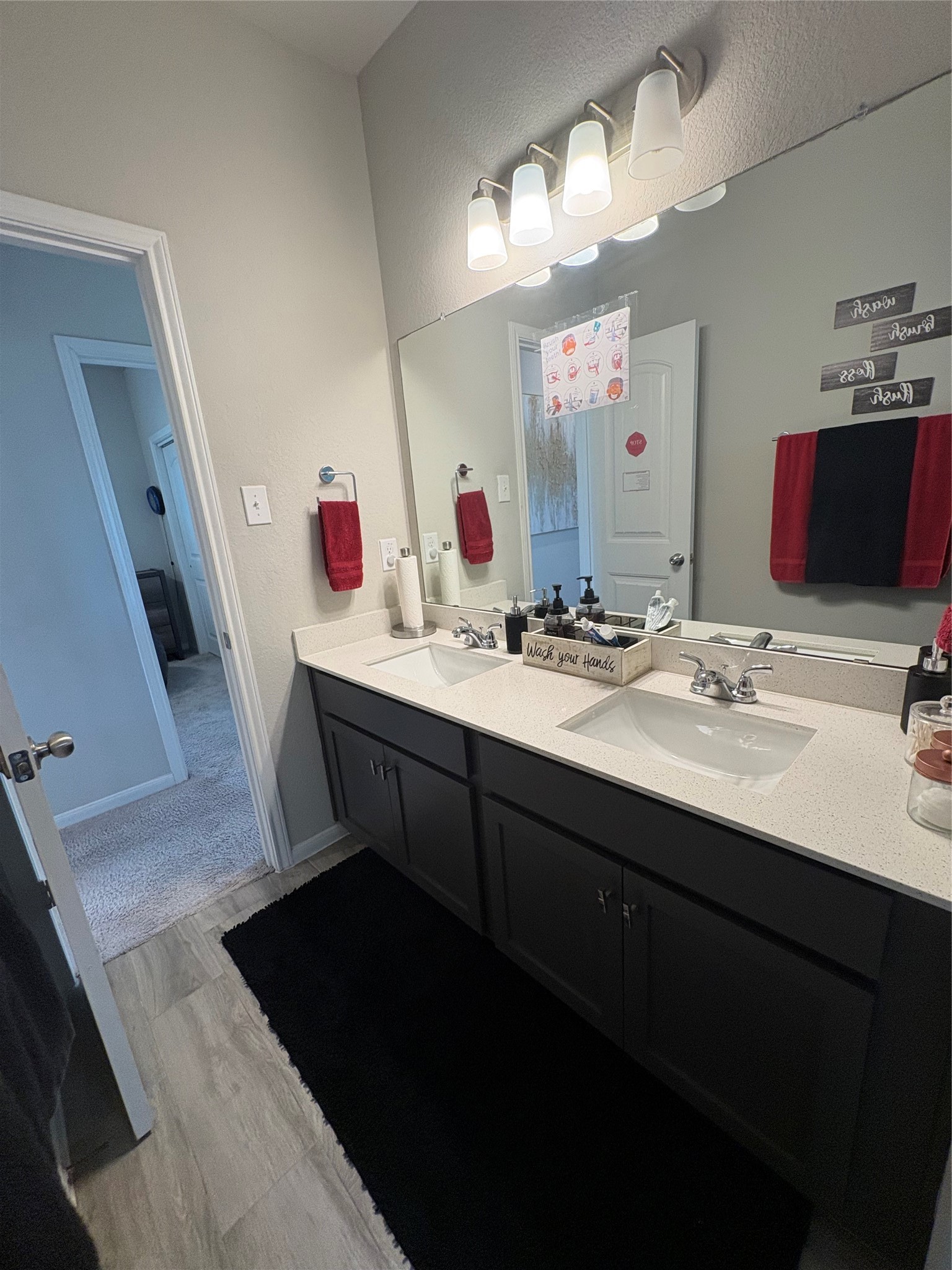 1239 Marvista Lane Rosharon, TX 77583 - Photo 31 of 50 a bathroom with a sink a vanity and a mirror