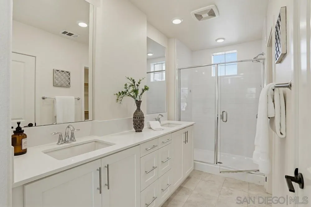4373 Pacifica Way, Unit 6 Oceanside, CA 92056 - Photo 23 of 48 a bathroom with a shower sink and mirror