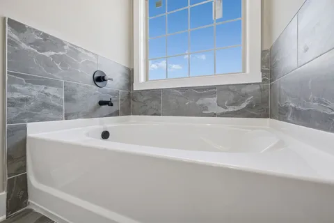 a bathroom with a tub
