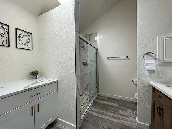 a bathroom with a tub