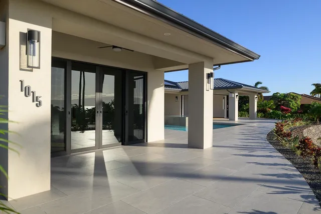 a view of a room with a large window