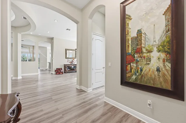 a view of a porch with a backyard