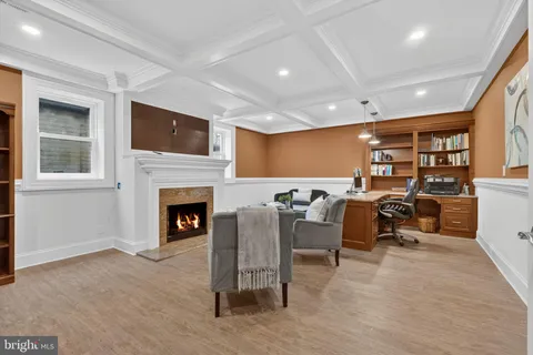 a view of an empty room with stairs