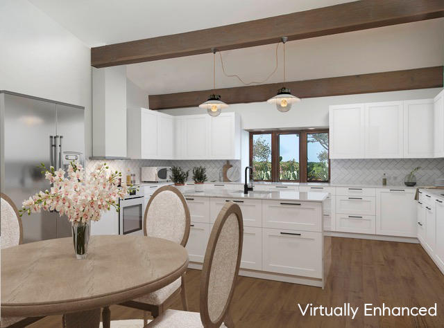 2250 Ortega Ranch Road Summerland, CA 93067 - Photo 12 of 28 a kitchen with stainless steel appliances granite countertop a sink dishwasher and white cabinets with wooden floor