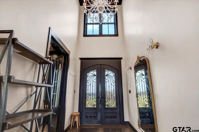 a living room with couch and a table