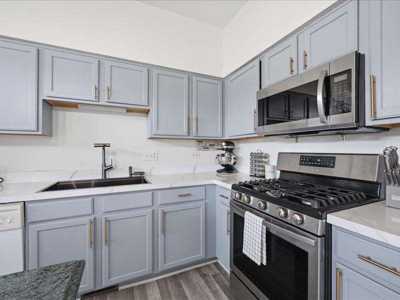 4201 Dillon Street Plano, IL 60545 - Photo 9 of 37 a kitchen with cabinets stainless steel appliances a sink and a microwave