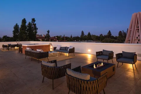 a view of an outdoor seating area