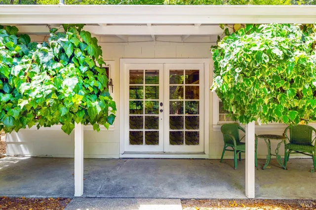 a house with a potted plant on the side of it