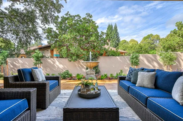 a view of a pathway that has potted plants