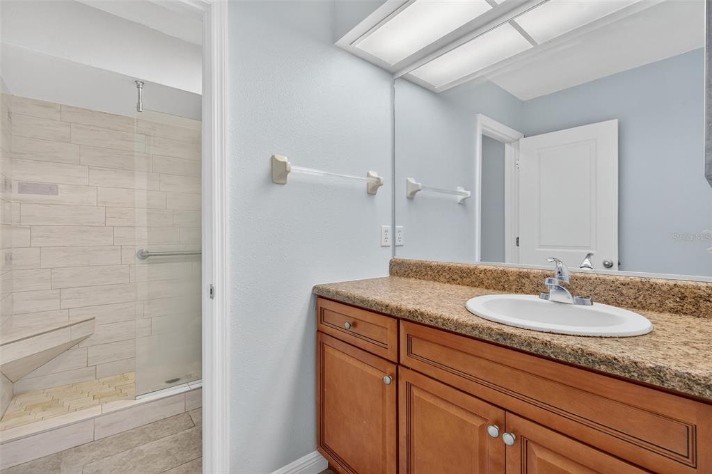 321 Windrush Loop Tarpon Springs, FL 34689 - Photo 21 of 47 a bathroom with a granite countertop sink a mirror and a