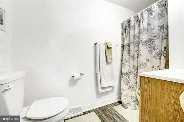 a white toilet sitting next to a shower curtain