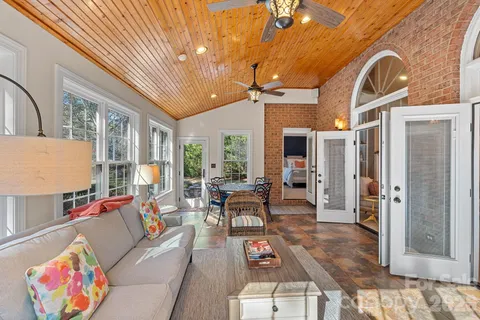 a building outdoor space with patio furniture