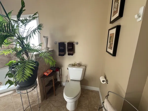 a bathroom with a toilet and a shower curtain