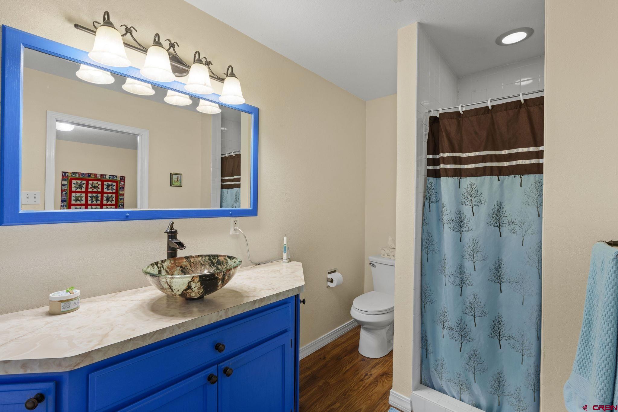 840 Waterfall Lane Durango, CO 81301 - Photo 18 of 31 a bathroom with a sink vanity granite and toilet