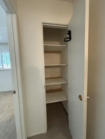 a view of walk in closet with empty racks