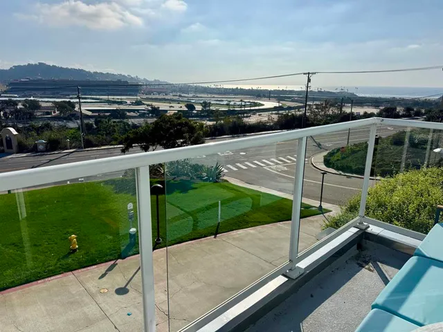 a view of a terrace with a garden