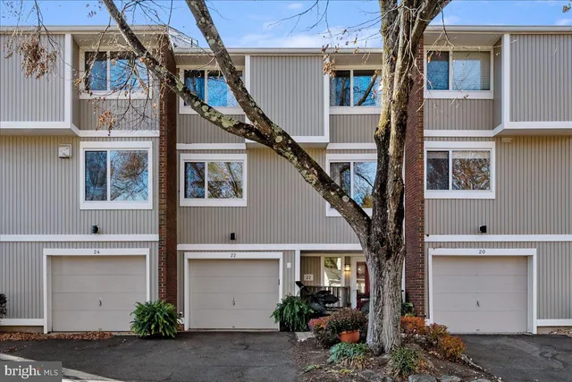 a front view of a house with a tree