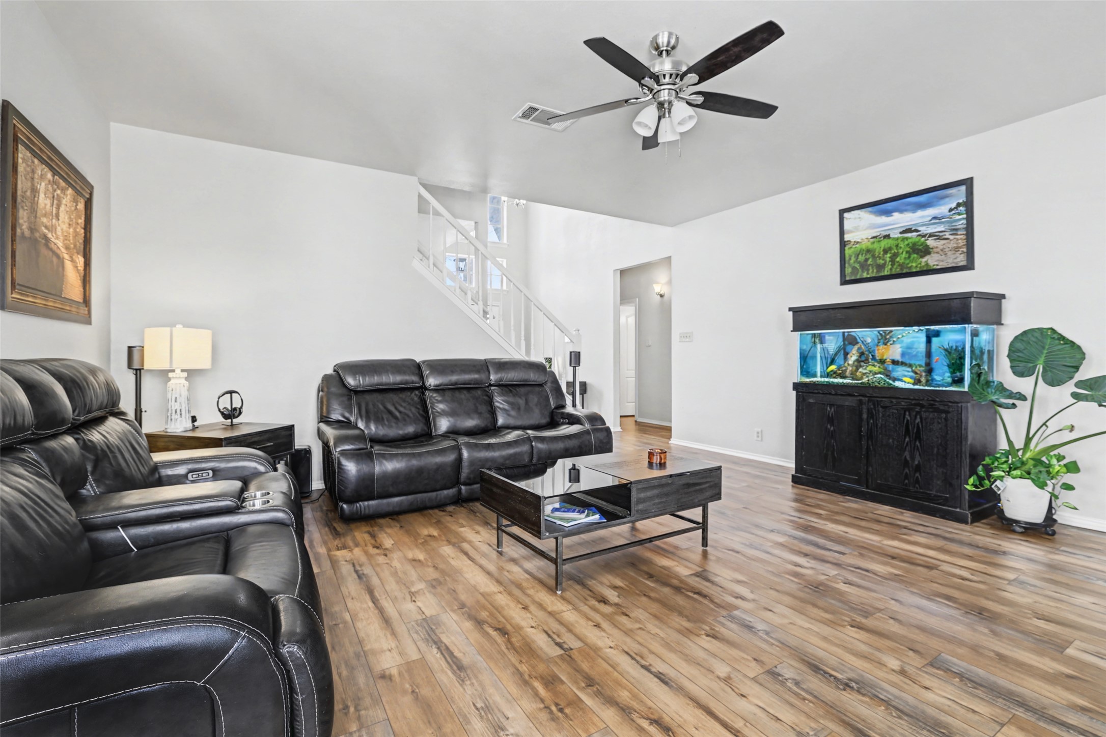 1109 Pebble Brook Road Cedar Park, TX 78613 - Photo 11 of 40 Living room featuring hardwood / wood-style flooring and ceiling fan