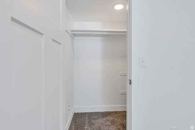 252 North Sunrise Rnch Drive Mapleton, UT 84664 - Photo 47 of 62 Recessed ceiling light illuminating a closet with built-in shelving, a clothes rod, and textured carpet flooring