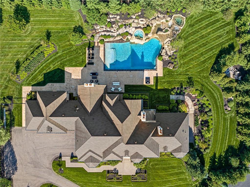 435 Myoma Road Mars, PA 16046 - Photo 48 of 50 Top-down aerial view revealing the estate layout, pool complex and beautifully maintained grounds.