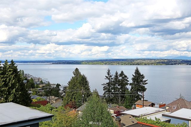 a view of a lake with a terrace