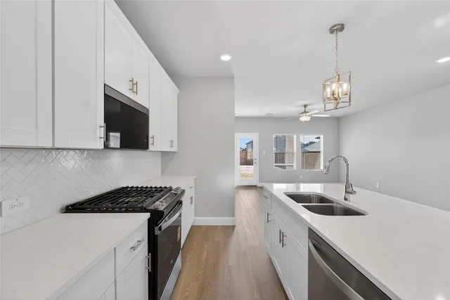 a kitchen that has a sink and a stove in it