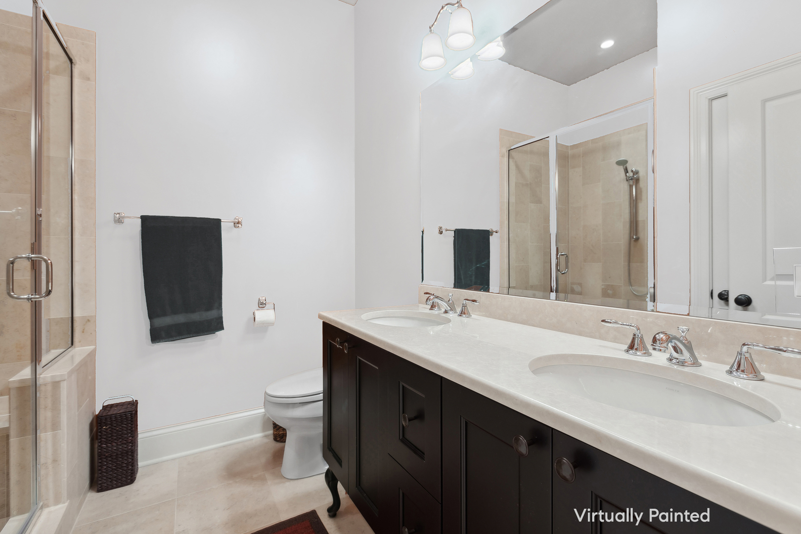 1429 West Cullom Avenue Chicago, IL 60613 - Photo 39 of 53 a bathroom with a double vanity sink and a mirror
