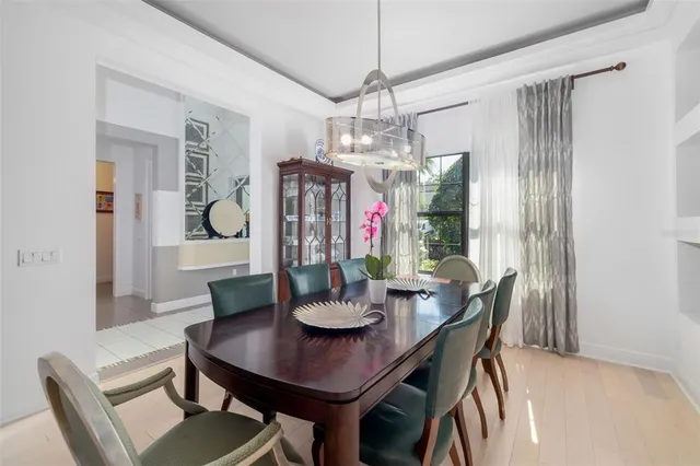 a dining room with furniture and a table