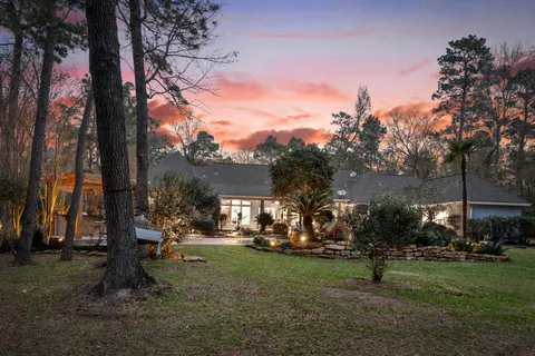 a view of outdoor space with garden and trees
