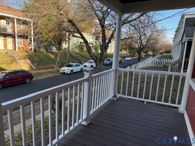 a view of a wooden roof deck
