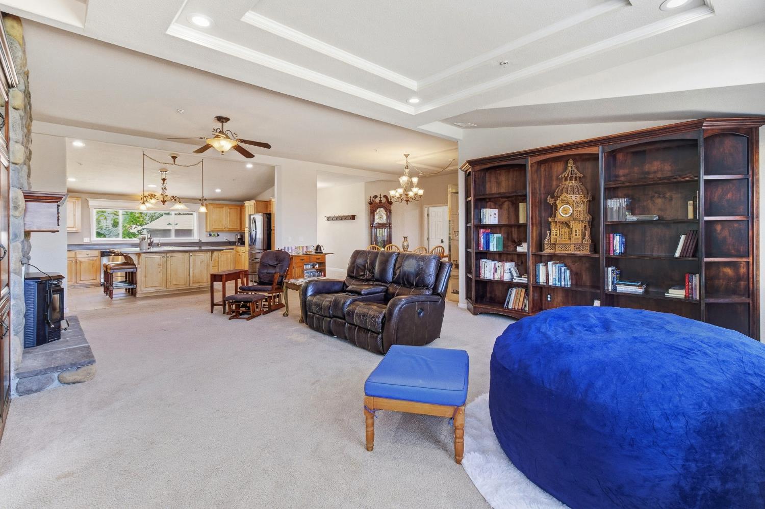 12390 Hobday Road Wilton, CA 95693 - Photo 11 of 92 a living room with furniture and a dining table with bookshelf