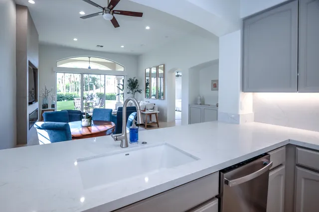 a view of a living room and dining room