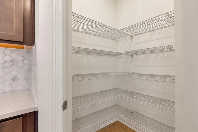 a view of walk in closet with empty racks