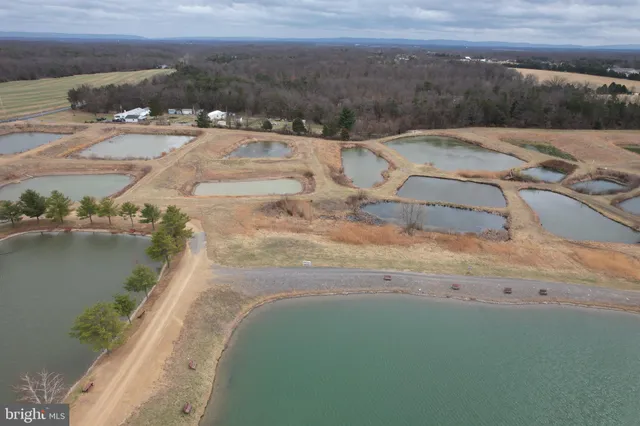 a view of a lake with houses in the back