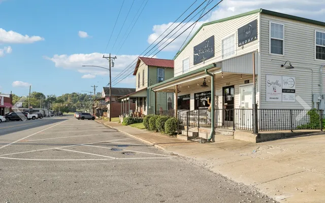 a view of a building with a street