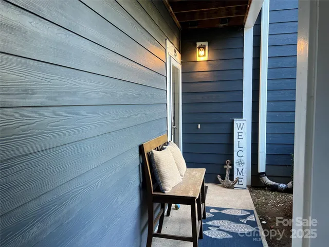 a view of wooden bench in a door