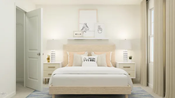 a bedroom with a bed and a night stand