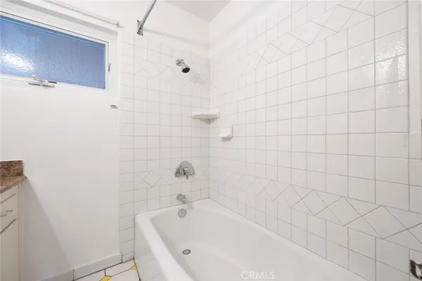 a bathroom with a bathtub
