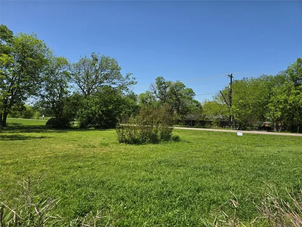 a view of a field of grass and trees