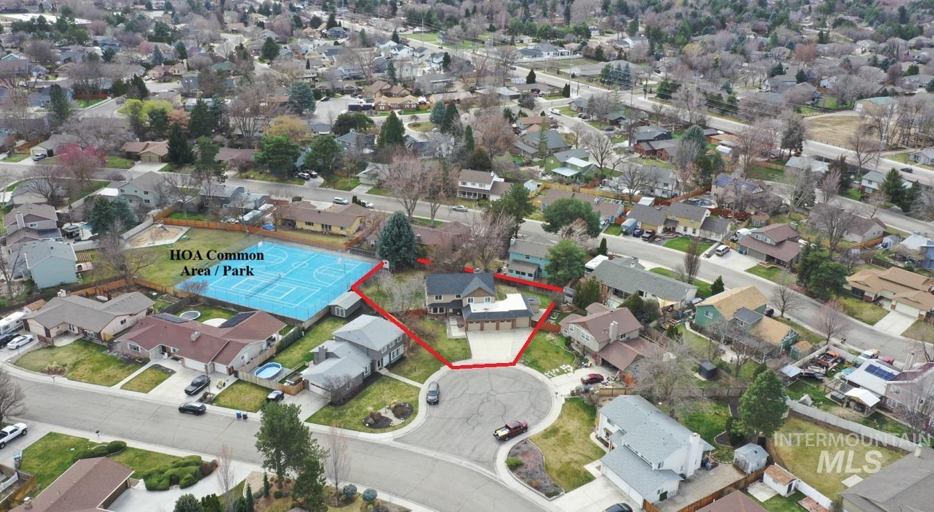 4297 Nystrom Way Boise, ID 83713 - Photo 42 of 50 Aerial perspective of suburban area with property parcel outlined