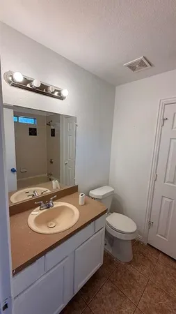 a bathroom with a sink toilet and mirror