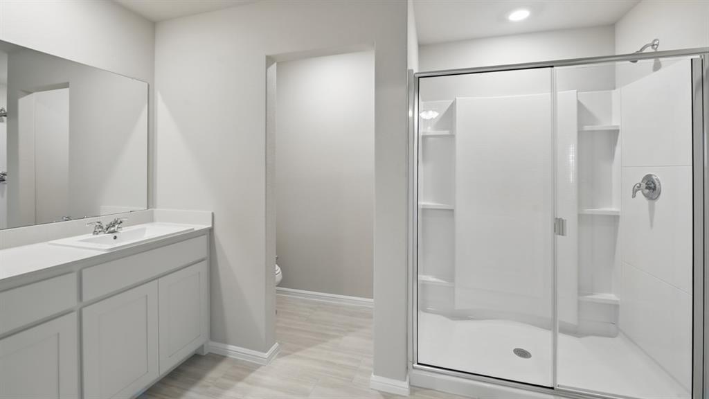 172 Mojave Road Boyd, TX 76023 - Photo 22 of 40 a bathroom with a shower sink and mirror