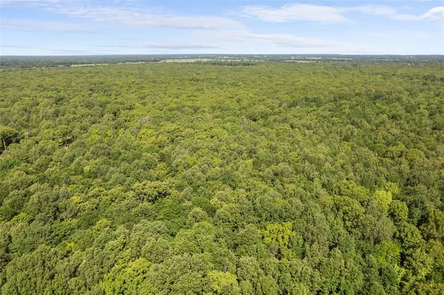 an aerial view of residential house with outdoor space and trees all around