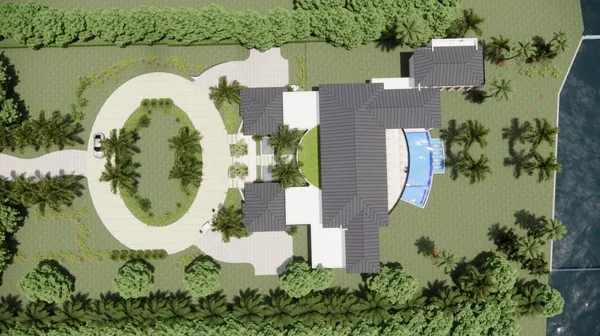 an aerial view of a house with a lake view